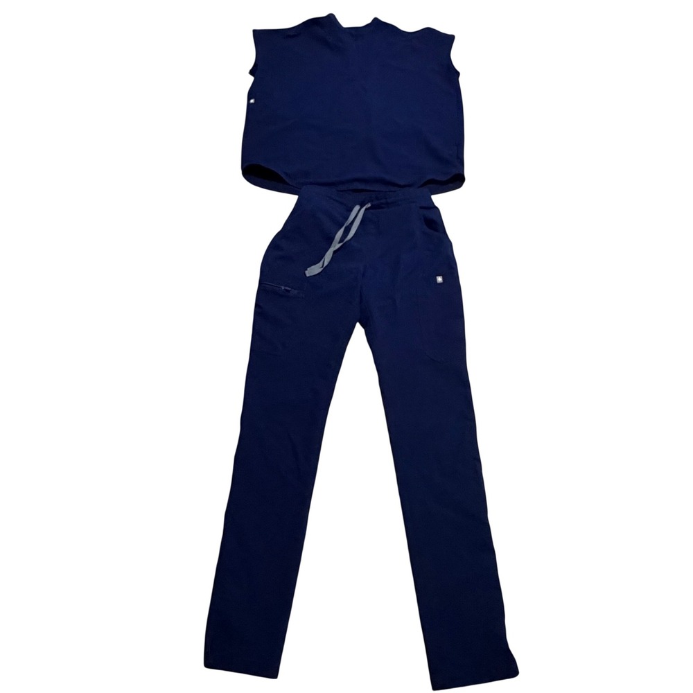 Figs Rafaela Navy Blue Scrub Set Rafaela top XS Yola Hi Wastd Slim Pant XXS Tall